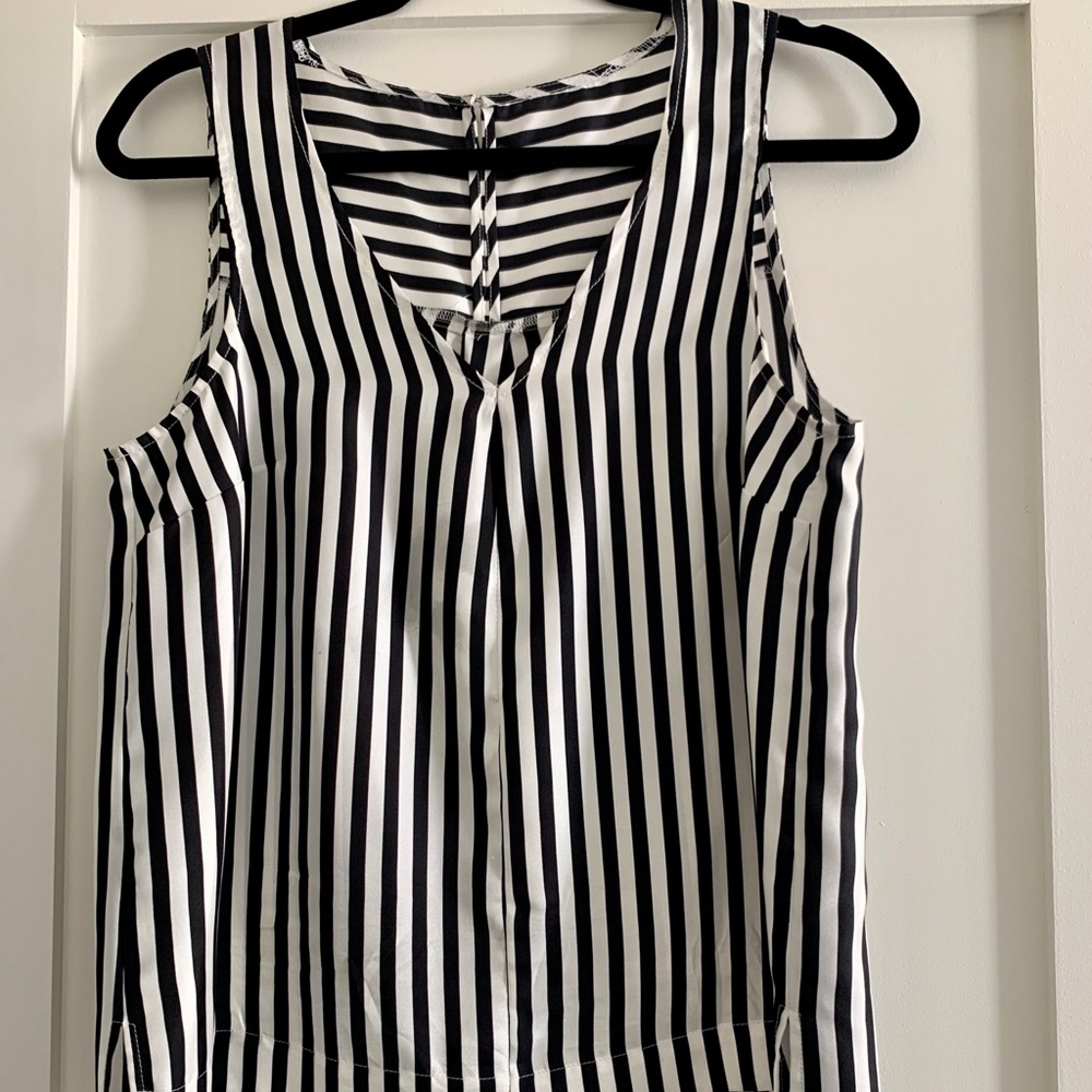 Black & White Striped Silk Top